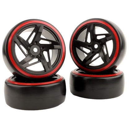 OD62mm 1/10 Hard Plastic RC Drift Car Tires & Wheel Rims 12mm Hex Tyre Compatible with Traxxas 4Tec HSP Tamiya TT01 XV01 HPI Kyosho 1/10 Scale Drift Drifting RC Cars - color: Red