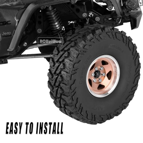 RC Alloy 1.9" Beadlock Wheels and Tires for 1/10 RC Crawler TRX4 SCX10 SCX10 III 90046 D90,1.9 RC Wheels and Tires 1.9 Beadlock Tires RC Rims,4 Packs,Brown - color: Brown(4pcs)