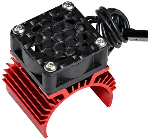 26mm 380 RC Motor Cooling Fan Heatsink Cooling Fan with JST Plug, 28000RPM High Speed Aluminum Alloy 380 390 Motors Heat Sink Cooler with Carbon Fiber Top Plate for 1/16 1/18 RC Car Red - color: Red, size: Single Fan