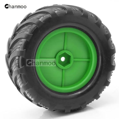 1/18 RC Monster Truck Tires and Hard Plastic Wheels Rims 12mm Hex 1/16 Rubber Buggy Off Road Tyres OD 100mm for 1:16 1/12 1/14 Scale Truck Car Traxxas E-REVO HSP HPI Tamiya Losi 4PCS (Green) - color: Green