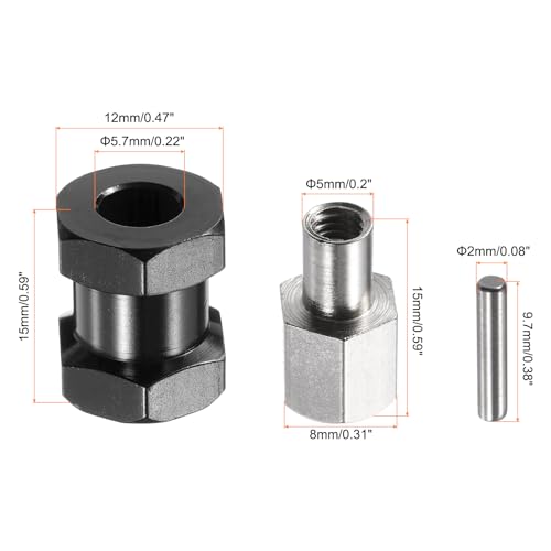 Generic 4pcs 12mm Wheel Hex Drive Hubs Adapter Combiner Coupler, Aluminum 15mm Extension with Nut Latch for 1/10 RC Crawler Car Parts, Black