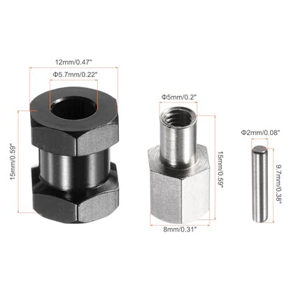 Generic 4pcs 12mm Wheel Hex Drive Hubs Adapter Combiner Coupler, Aluminum 15mm Extension with Nut Latch for 1/10 RC Crawler Car Parts, Black
