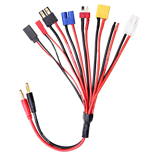 Hobbypark 8-in-1 RC Charger Adapter Splitter Cable, Convert Wire for 4.0mm Banana Plug to T Plug Deans, Deans、TRX, Tamiya, XT60, EC3, JST, Futaba