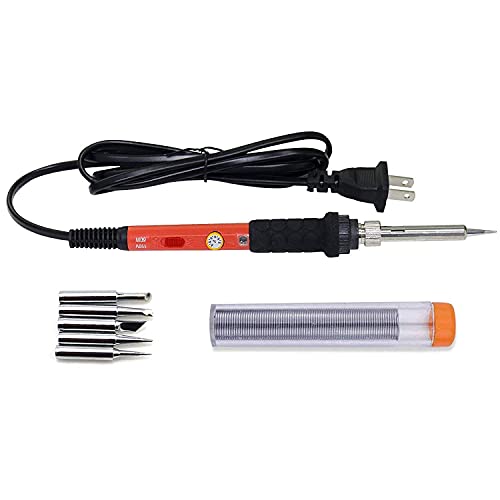 Electric Soldering Iron Kit 60W Adjustable Temperature Welding Soldering Iron with 5pcs Different Tips, 1 Solder Wire 1.0mm Dia. (Soldering Irons) (Upgrade Orange) - color: Upgrade Orange