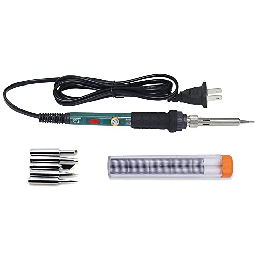Electric Soldering Iron Kit 60W Adjustable Temperature Welding Soldering Iron with 5pcs Different Tips, 1 Solder Wire 1.0mm Dia. (Soldering Irons) (Upgrade Green) - color: Green