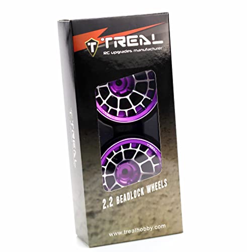 Treal Aluminium 2.2 Beadlock Wheels Rims(2) pcs Fit RC Crawler Mud Truck 2.2 Tires (Purple) - color: Purple