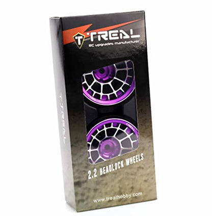 Treal Aluminium 2.2 Beadlock Wheels Rims(2) pcs Fit RC Crawler Mud Truck 2.2 Tires (Purple) - color: Purple