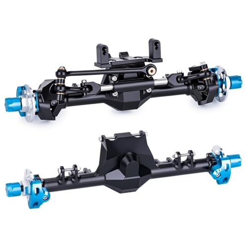 +9mm Front Rear Axle with Hydraulic Steering Link for Axial SCX24 Deadbolt C10 JLU Gladiator Bronco 1/24 RC Crawler Upgrade (Black) - color: Black