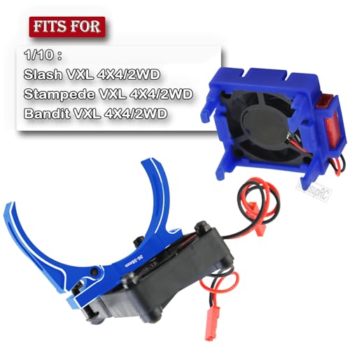 Upgrades for 1/10 Slash/Stampede/Bandit 2WD 4WD,Aluminum 3660 540 550 Motor Cooling Fan with 36-38mm Adjustable Mount & VXL-3s ESC Cooling Fan High Velocity Fan Heatsink Set,Navy Blue - color: Navy Blue/for Slash