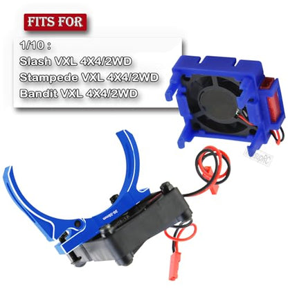 Upgrades for 1/10 Slash/Stampede/Bandit 2WD 4WD,Aluminum 3660 540 550 Motor Cooling Fan with 36-38mm Adjustable Mount & VXL-3s ESC Cooling Fan High Velocity Fan Heatsink Set,Navy Blue - color: Navy Blue/for Slash