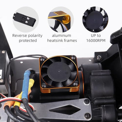 RC Car Motor Cooling Fan Heatsink 16000RPM Brushless ESC Cooling Fan 40x40mm for RC Car 1/8 1/10 540 550 Motor (Gold) - color: Gold
