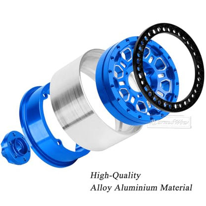 RC 1.9 Beadlock Tires 1.9 Wheels and Tires for 1/10 RC Crawler,TRX6 TRX4 AX103007 SCX10 90046 D90 Gen7 8 MST VS4-10,Aluminium Alloy 1.9 RC Wheel Rims & Rubber Tyre,Navy Blue - color: Navy Blue(4pcs)