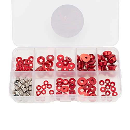 Colorful Washers and Nuts Set for RC Cars - 125 Pieces, Red