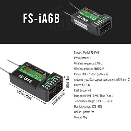HTLNUZD Flysky FS-i6S Transmitter 2.4G AFHDS 2A RC Touchscreen 10CH Radio Controller with FS-iA6B 6CH Receiver, for RC Quadcopter Multirotor Drone (FS i6x)