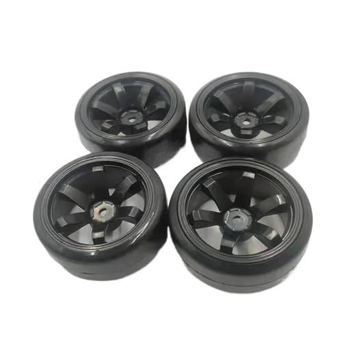 COMODO 4Pcs Hard Plastic RC Flat Drift Tires with Rims for 1/10 Scale On-Road RC Cars, 60mm Diameter, 12mm Hex(Black) - color: Black