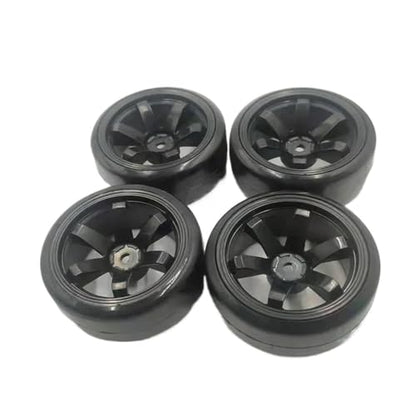 COMODO 4Pcs Hard Plastic RC Flat Drift Tires with Rims for 1/10 Scale On-Road RC Cars, 60mm Diameter, 12mm Hex(Black) - color: Black