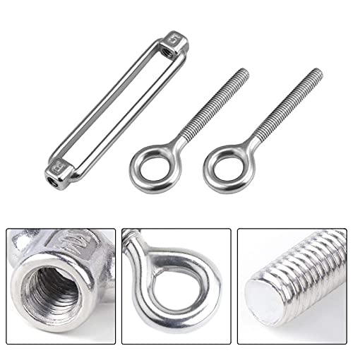 M5 Eye & Eye Turnbuckle, 304 Stainless Steel Turnbuckle Heavy Duty Wire Rope Tension 6 Pcs - style: Eye & Eye-M-5