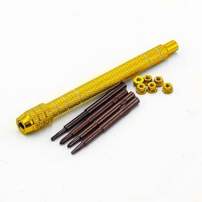 1/30 RC Screwdrivers Set H1.3 Hex T4 Plum Phillips 1.5mm 2.0mm Precision Bits With M2 Nuts Screw Driver Repair Tool Kit For 1:30 1:32 Crawler Car Axial SCX30 0.7" Tires Wheels (Glod) - color: Glod