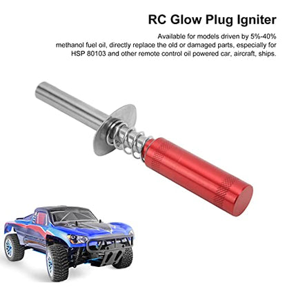 Glow Plug Igniter RC Starter Kit with N3 Glow Plug, RC Engine Igniter for Methanol Fuel Oil Powered Vehicles, Aluminum Alloy Glow Plug Starter for HSP 80103 RC Car, Aircraft, Ships (Red) - color: Red