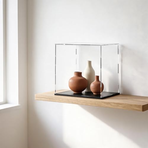 Acrylic Display Case for Collectibles and Miniature Houses, Clear Display Box with Thick Base and Lid for Protection and Showcase, 11x9x11-inch - size: 11"L x 9"W x 11"H