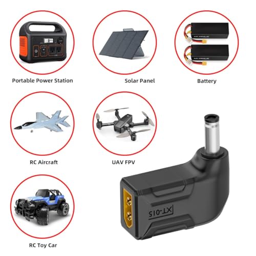 chenyang XT60 to DC Adapter,DC 5.5x2.1mm Male to XT60 Male 90 Degree Right Angled Bidirectional Charging Conversion Adapter for Aircraft Model/Car Model/Remote Control Toy/Battery Charger - style: DC Male to XT60 Male Right Angled