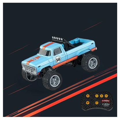 1/64 Scale Alloy RC Car 2.4GHZ Off-Road Remote Control Car with Trailer Three Speed Adjustment Small RC Truck Gifts for Christmas Day Birthday (HB09 Blue) - style: HB09 Blue
