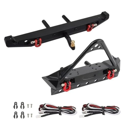 Rc Bumpers Compatible with Axial SCX10 90046 SCX10 III AXI03007 for Traxxas TRX4 1/10 RC Crawler Car Parts Metal Front and Rear Bumper with Lights