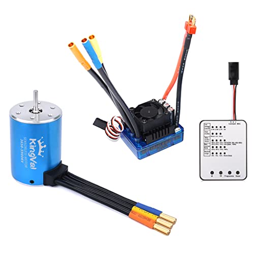 KingVal Replacement 3650 5900KV Brushless Motor Shaft 3.175mm with 80A Brushless ESC and Program Card Combo Compatible with 1/10 RC Car - size: 5900KV