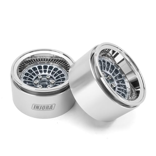 INJORA 2.2" Aluminum Turbine Wheel Offset -10mm for 1/10 RC Crawler (Grey)