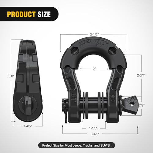 Nilight 2 Pack 3/4" Mega D-Ring Shackle with 7/8" Screw Pin 68,000LBS Break Strength, Heavy Duty Off Road Recovery Shackle for Use with Tow Strap, Winch, Off-Road Jeep Truck Vehicle | 7/8" Screw Pin, 2Pcs Black, 68,000 lbs Break Strength(17,000 lb WLL), F