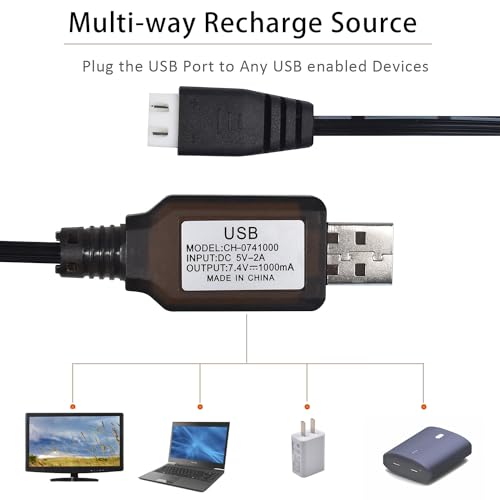Pinkind USB Charger Cable with XH-3P Connector for 2S 7.4V LiPo Battery Hosim Q903 Q905 Axial SCX10 RC Car Rock Crawler FPV Drone Quadcopter（2 Pack ）
