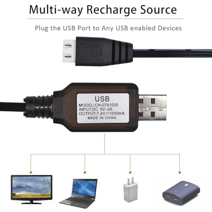 Pinkind USB Charger Cable with XH-3P Connector for 2S 7.4V LiPo Battery Hosim Q903 Q905 Axial SCX10 RC Car Rock Crawler FPV Drone Quadcopter（2 Pack ）