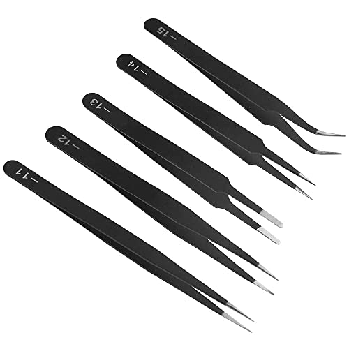10PCS Precision Tweezers Set Anti-Static Industrial Tweezers Set Stainless Steel Tweezers Kit for Electronics Lab Jewelry and Craft Making（Black） - size: 10Pack
