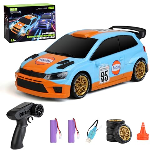 1/24 RC Rally Drift Car, 2.4Ghz 4WD Remote Control Car Electric Rally Racing Vehicle with LED Lights for Indoor Outdoor (Orange) - color: Orange