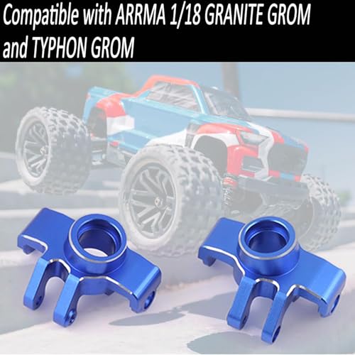 Front Steering Block, Front Knuckle Spindle Aluminium Upgrade Parts for Arrma 1/18 Granite Grom Mega 380 Brushed 4X4 Monster Truck & Typhon Grom Mega 380 Brushed 4X4 Small Scale Buggy, Blue (2PCS) - style: Front Steering Cup- Blue
