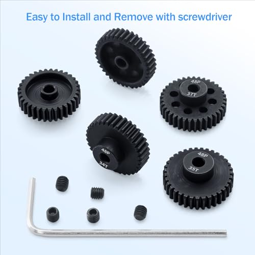 48P 33T 34T 35T 36T 37T Pinion Gear Sets with Screwdrivers for 3.175mm Shaft Brushless Brush Motor Compatible with Arrma HPI Kyosho Losi Axial Traxxas Tamiya 1/10 RC Car Monster Truck Buggy - size: 33T 34T 35T 36T 37T