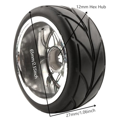 RC 1/10 Scale On Road Tires OD2.55 Replacement Rubber Wheel Rims 12mm Hex Compatible with Traxxas 4 Tec 2.0 Tamiya TT01 XV01 Kyosho WR8 Sakura WLtoys HPI Touring Racing Car - color: Blue