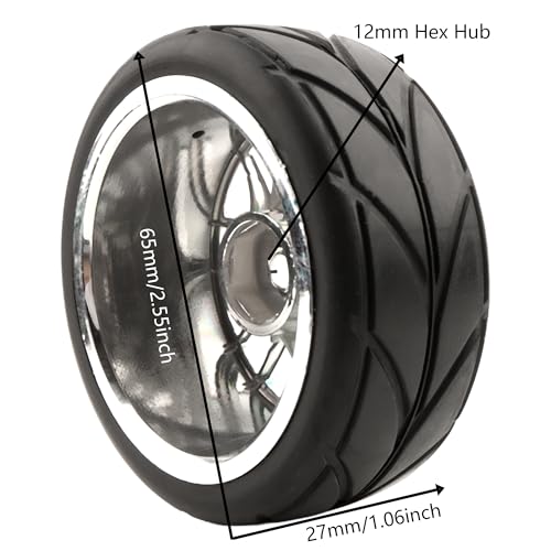 RC 1/10 Scale On Road Tires OD2.55 Replacement Rubber Wheel Rims 12mm Hex Compatible with Traxxas 4 Tec 2.0 Tamiya TT01 XV01 Kyosho WR8 Sakura WLtoys HPI Touring Racing Car - color: Blue