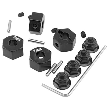 Metal 12mm Hex Wheel Hubs 7mm Thick Drive Adapters with Flanged Lock Nuts Compatible with Traxxas 1/10 4WD Rustler Slash Stampede RC Car，Replace Part 1654 (Black) - color: Black