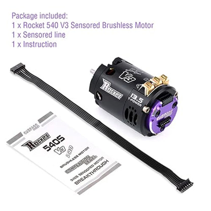 Surpass Hobby Rocket V3 540 13.5T Sensored Brushless Motor, 3200KV Competition RC Motor for 1/10 Drift Car, Touring Car and Racing Vehicles, Dual Sensor Ports, Adjustable Timing