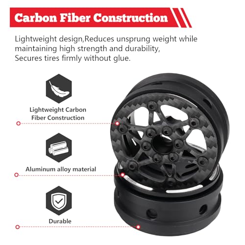 HobbyPark Carbon Fiber 1.9 Beadlock Wheels Rims for TRX4 SCX10 1/10 Crawler Car 1.9 inch Beadlocks Upgrades (Style B) - style: Style B