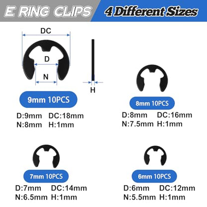 E Clips Assortment Kit With Removal and Installation Tool, 4 Sizes (6/7/8/9/mm) Snap Ring Kit & 40Pcs Retaining Rings for Bearing Fixation - style: Size-6/7/8/9mm