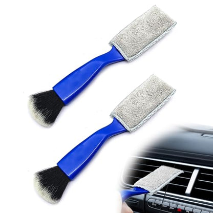 Double Head Car Detailing Brush 2-Pack - Double Ended Portable Dust Brush for Dashboard, Vents, Screens & Trim - Soft Car Cleaning Tool 2-in-1 Cleaning Tools Kit(Blue)