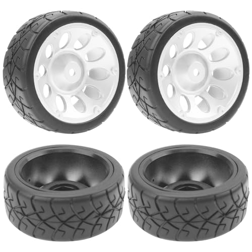 ShareGoo RC 1/10 On Road Tires OD2.55 Rubber & Plastics Wheel Rims 12mm Hex Compatible with HSP Tamiya TT01 XV01 Kyosho WR8 Sakura WLtoys Traxxas 1/10 RC On-Road Racing Touring Car