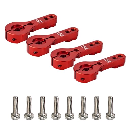 25T Metal Servo Arm Adjustable Split-Clamp Hard Aluminum Servo Horn Compatible with Standard Servos for RC Buggy/Car/Truck/Truggy (Pack of 4pcs, Red)
