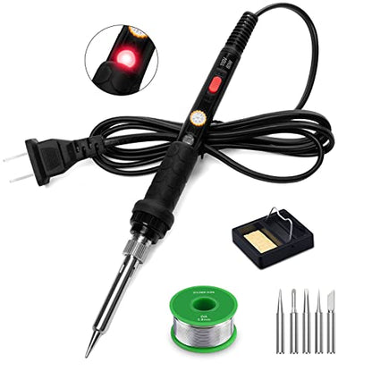 Soldering Iron Kit, 60W 110V Soldering Irons, Adjustable Temperature Soldering Welding Tool Kit with Extra 5pcs Tips, Stand, Sponge, Solder Wire - color: 60w 9-in-1