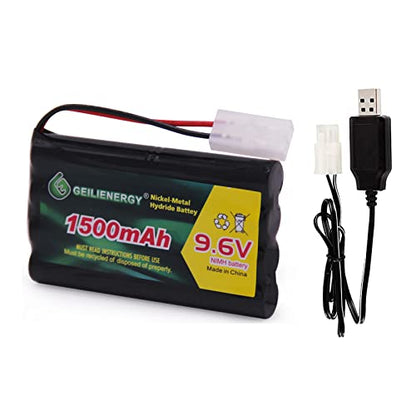 9.6V 1500mAH NiMH Rechargeable 8-Cell AA Battery Pack with Standard Tamiya Connector Plug and USB Charge Cables for RC Car Boats Truck Tank and Vehicles(1 Pack)
