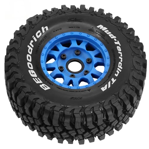 1/7 1/8 1/10 RC Short Course Truck Tires OD 4.96" and Wheels 12mm 14mm 17mm Hex for 1:10 1:8 1:7 Scale Off Road Truck Car ARRMA Mojave 4S 6S TRAXXAS Slash 2WD FS FSR Axial Losi Rc4wd (Blue) - color: Blue