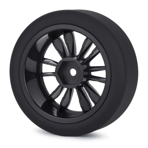 1/10 RC Drift Wheels and Tires Set, 12 Spoke On-Road Touring Car Wheel Tire Combo, 12mm Hex Drift Tires for RC Drift Car, 4PCS (Black) - color: Black