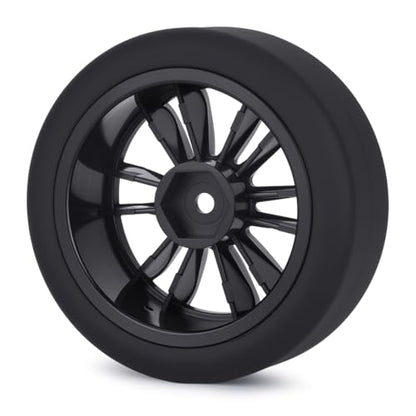 1/10 RC Drift Wheels and Tires Set, 12 Spoke On-Road Touring Car Wheel Tire Combo, 12mm Hex Drift Tires for RC Drift Car, 4PCS (Black) - color: Black